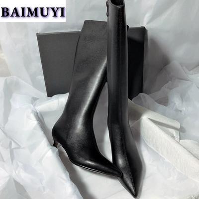 Модные женские высокие сапоги челси с острым носком на высоком каблуке 2024 года трендовые женские готические мягкие кожаные роскошные вечерние зимние снежные ботинки женские