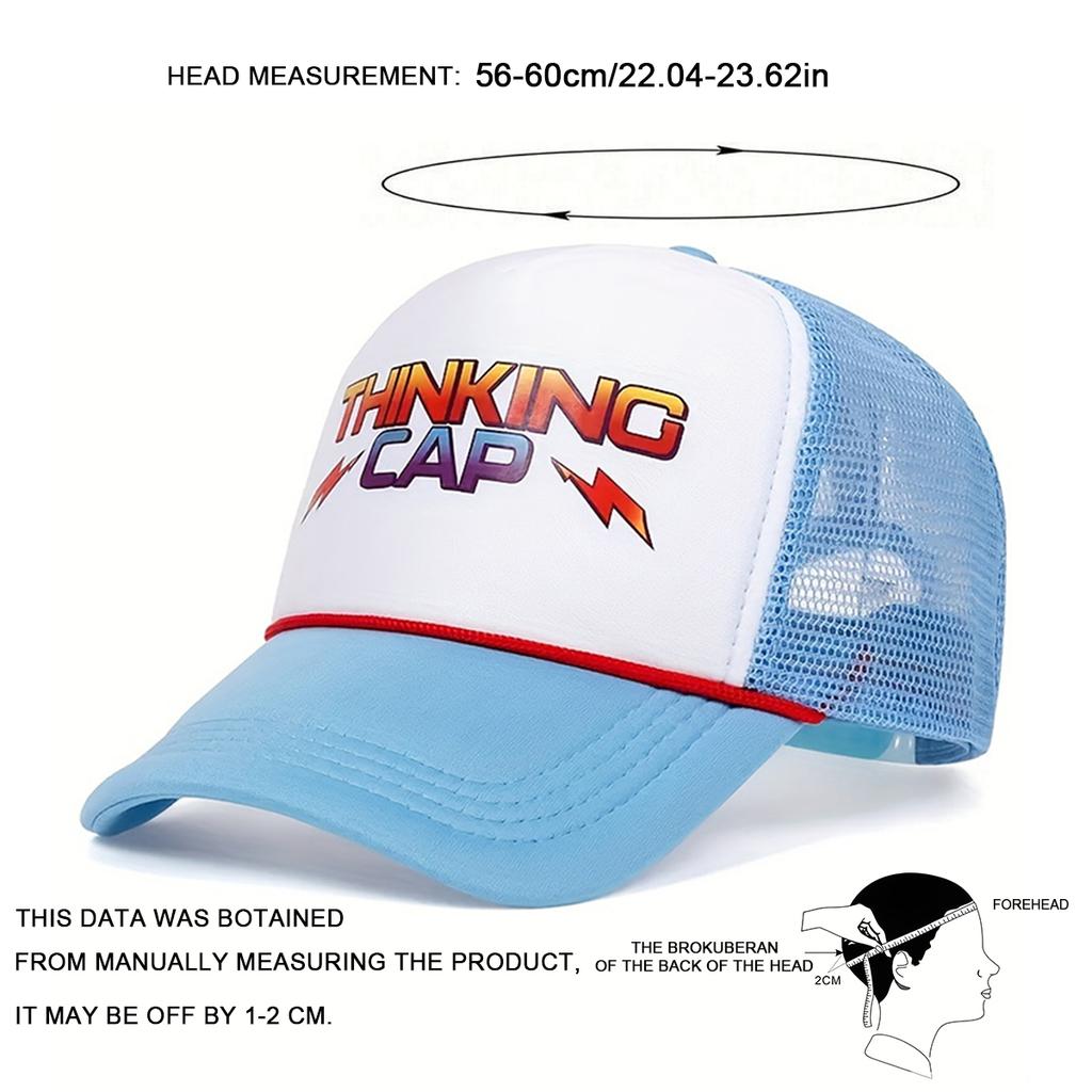 Небесно-голубая хлопковая бейсболка с сеткой и принтом 'THINKING CAP' для активного отдыха