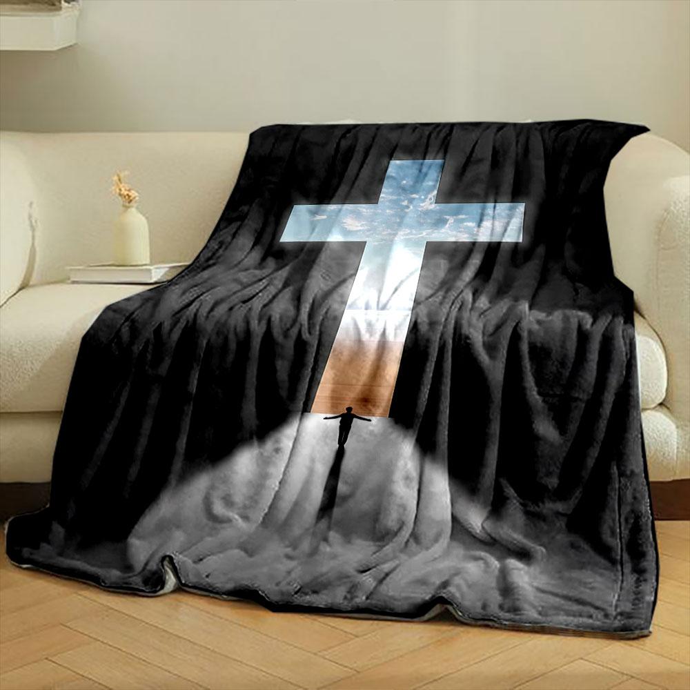 Cross Shape Seaside Sky Blanket  Printed Blanket for Living Room Bed Couch lunch break Soft Cozy Blanket for Friend's festival Gift