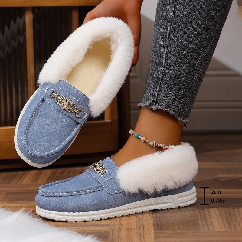 Women's Autumn & Winter Korean-Style Fuzzy Driving Moccasins - Fleece-Lined, Thick-Soled, Slip-On, Soft-Soled, Flat-Heeled
