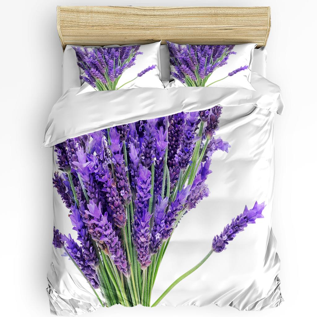 Purple Lavender Green Leaves Plant Flower Duvet Cover Bed Bedding Set Home Quilt Cover Pillowcases Bedroom Bedding Set No Sheet