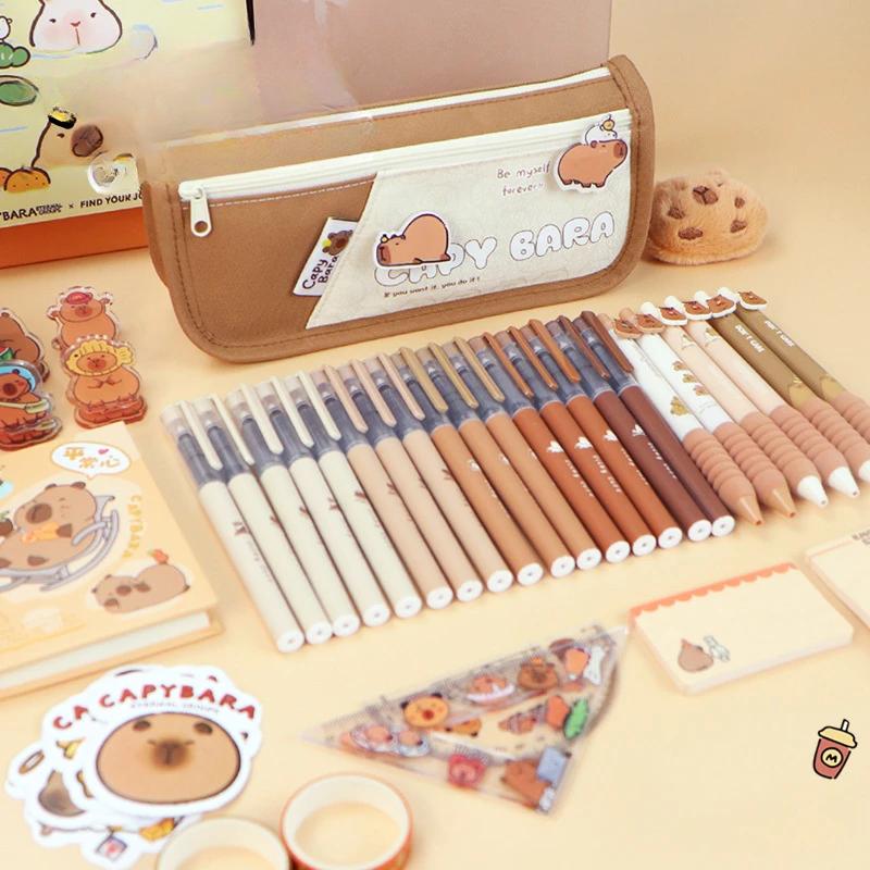 Cute Capybara Pencil Bags for Children Oxford Fabric Lovely Capybara Badge Student Pencil Bag School Stationery Holder