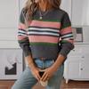 Женский свитер на осень и зиму, свободный пуловер, контрастный круглый вырез, полосатый вязаный свитер