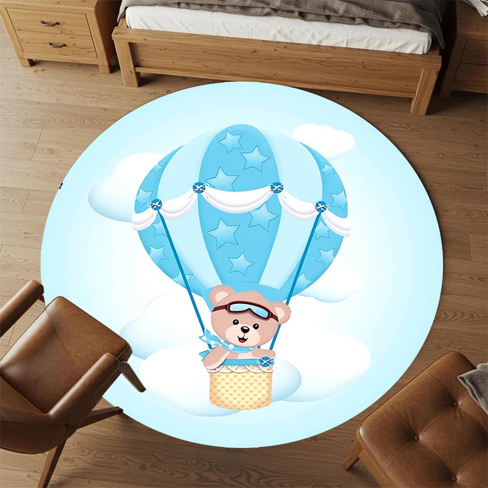 1pc Hot air balloon Teddy bear Round Chair mat Area Rug - Non-Slip, Floor Mat for Office, Bedroom, home decor Christmas Gift p0811435
