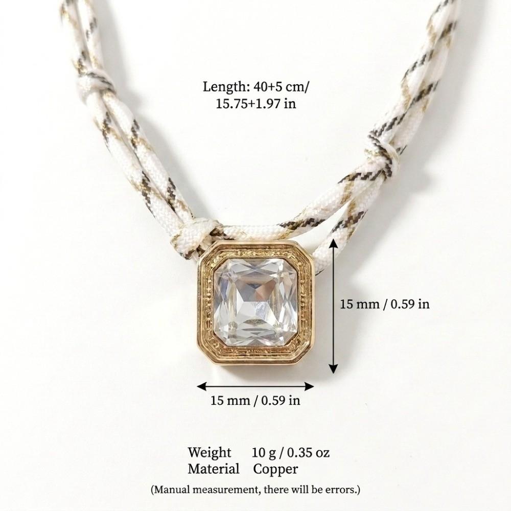 Adjustable Cord Knot Necklace Cubic Zirconia Square Pendant New Daily Jewelry Gift Giving