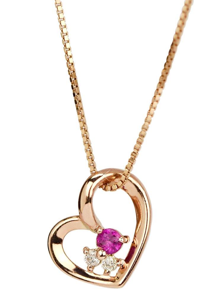 Leaf Diamond Ruby 10K Heart Necklace K10 10K July April Birthstone Pink Gold [Four Clover] LadiesMa589