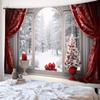 Christmas Day Party Decoration Background Cloth Outside the Window Christmas Tree Snow Scene Tapestry Suitable for Home Outdoor