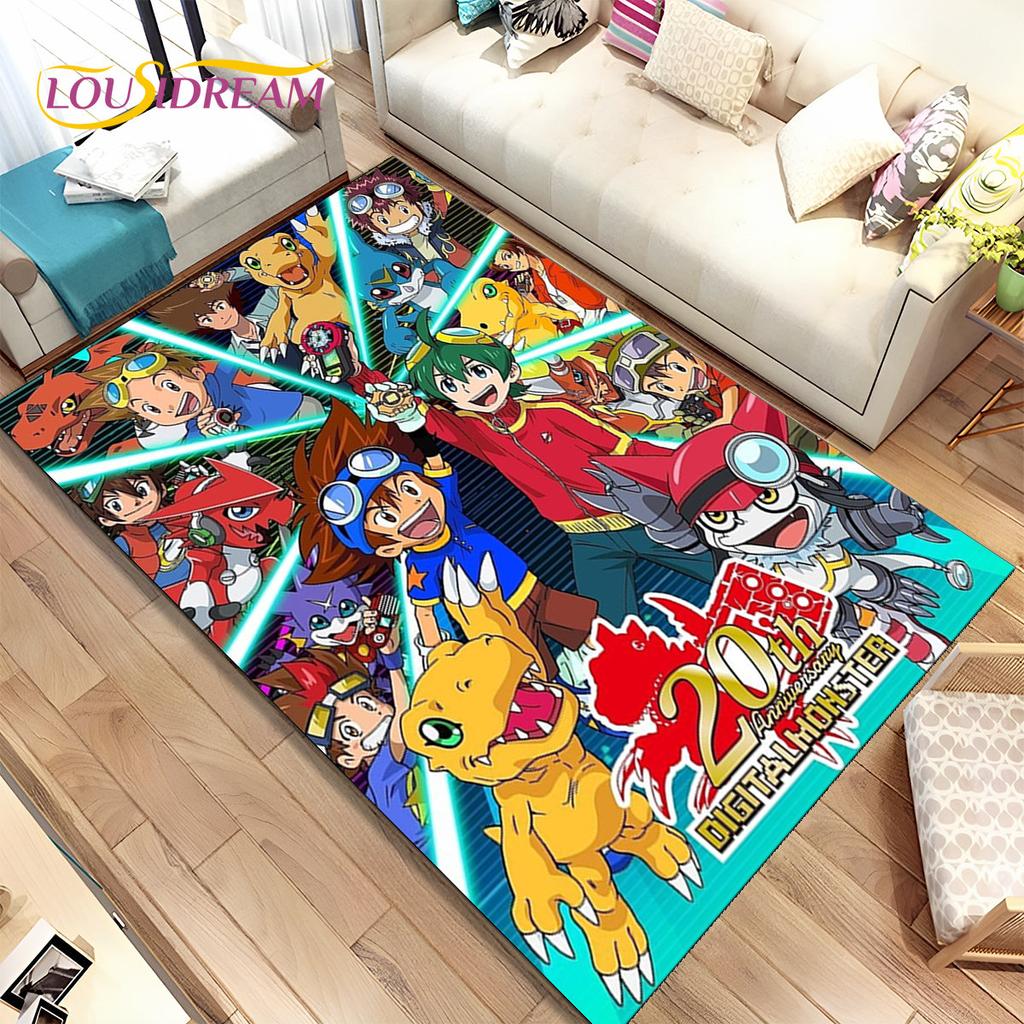 Cartoon Digimon Adventure Area Rug Large,Carpet Rug for Living Room Bedroom Sofa Doormat Decoration, Non-slip Floor Mat Cover 3D