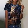 Summer Round Neck Owl Pattern Printed Top Fashionable Casual Cute Short Sleeved Women's T-shirts