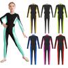 Kids Girls Metallic Color Block Patchwork Jumpsuit Long Sleeve Unitard for Figure Skating Acrobatics Dance Performance
