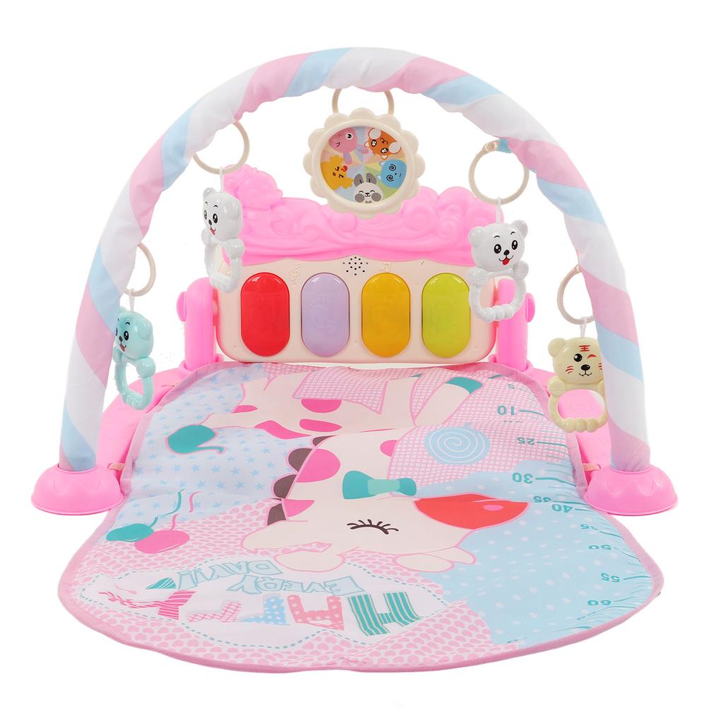 Baby Gym Play Mat Learning Sensory Sound Light Infant Kick Play Piano Mat with Rattles Toy Pink for