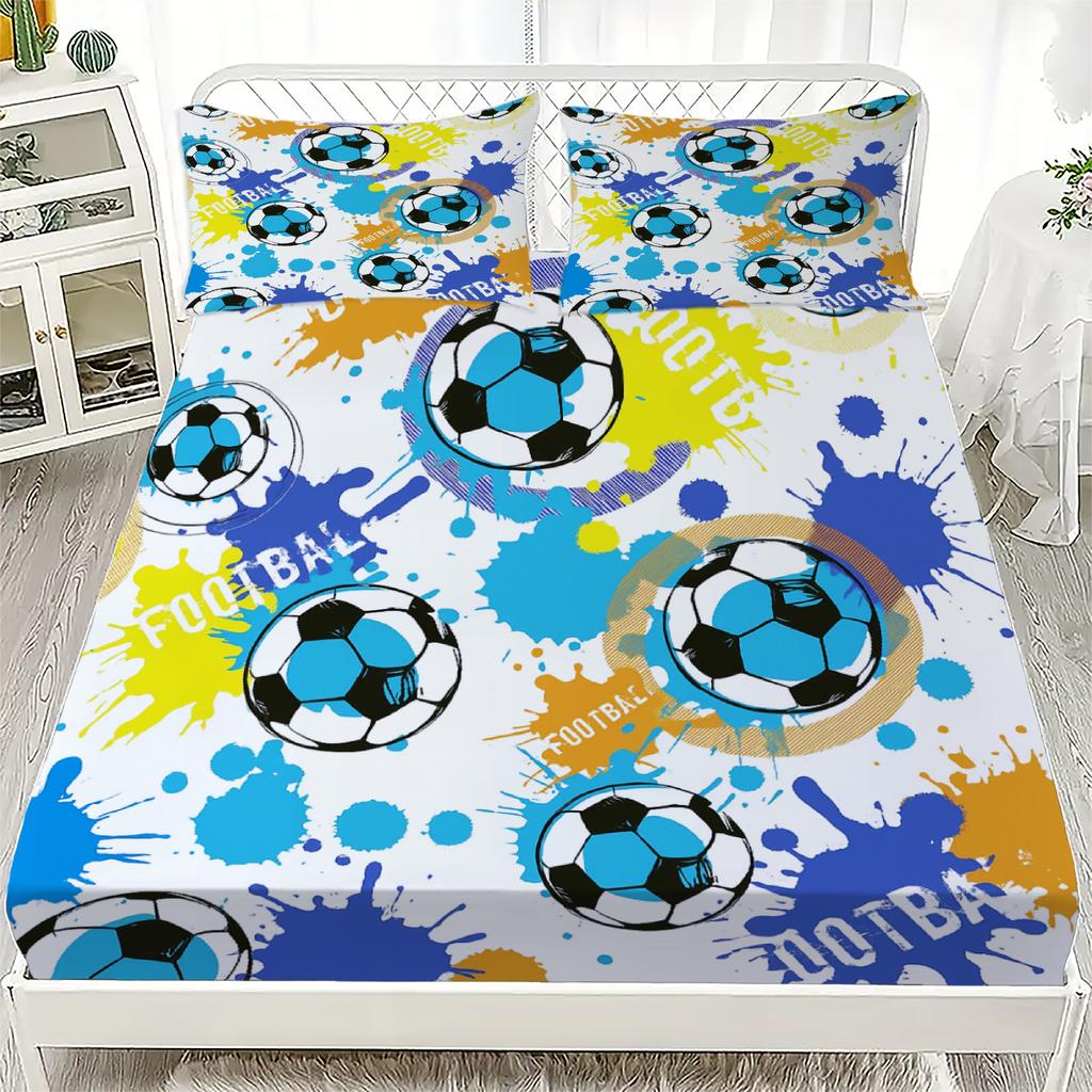 Fitted Sheet Set Football Sport 3D Print 100% Polyester Mattress Covers Soft Bedding Set Bedroom Decoration with 2 Pillowcase