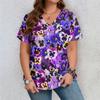 Casual Versatile Fashion Trend High-quality Flower Pattern Short Sleeved V-neck T-shirt
