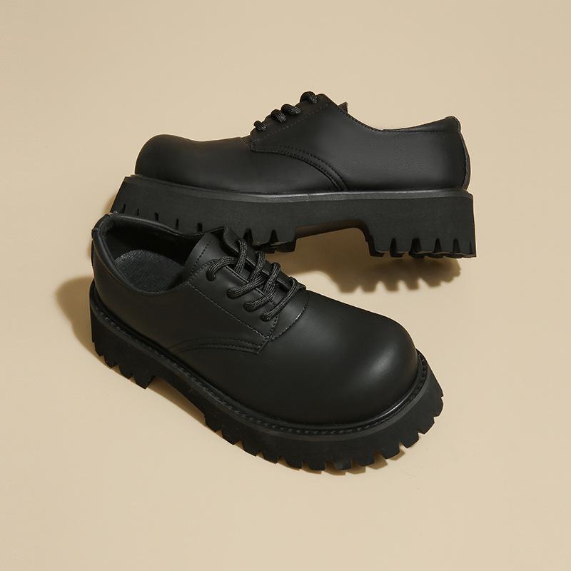 Британские маленькие кожаные туфли весна и осень мужские и женские круглый носок шнуровка ретро дерби одинарные туфли с удобной толстой подошвой