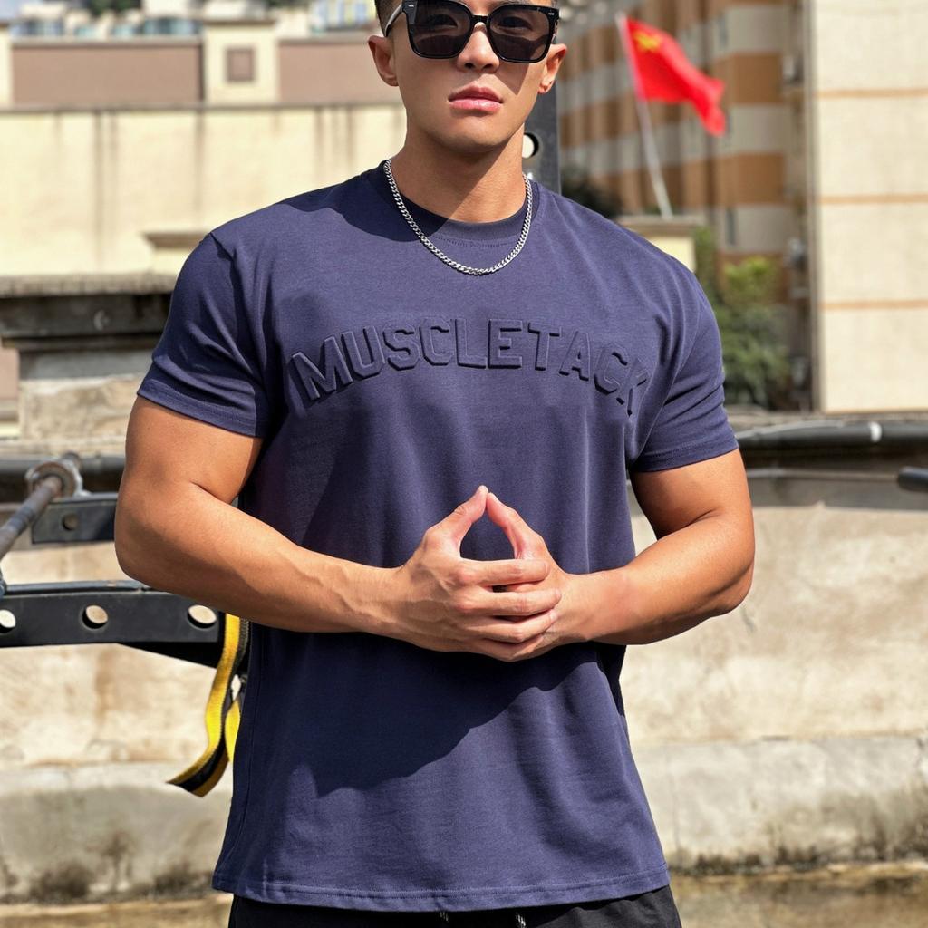 Мужская летняя футболка свободного покроя из хлопка с коротким рукавом для занятий спортом и фитнесом, эластичная, с круглым вырезом, для баскетбола, бега, тренировок