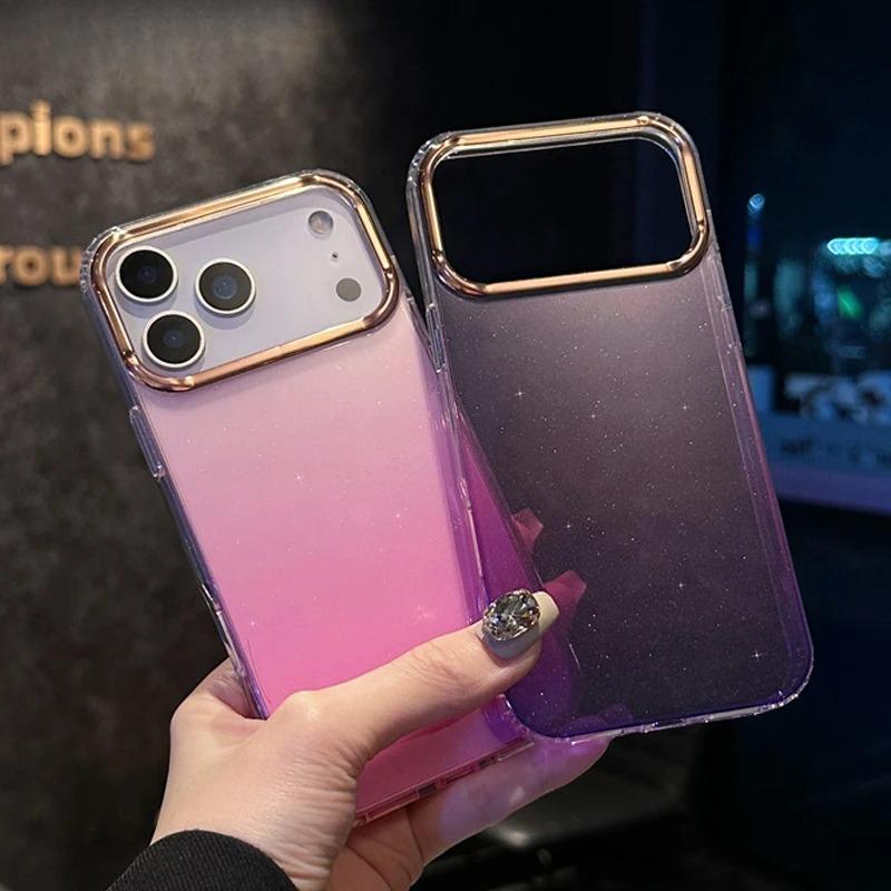 Популярный прозрачный чехол с градиентом и блестками для iPhone 17 Air 16/E 15 14 Plus 13 12 11 Pro Max Мягкий ТПУ Ударопрочный Защита от падения