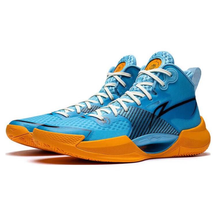 Li Ning Ткань Амортизация Скользкая Устойчивая к истиранию Средняя высота Производительные Баскетбольные Кроссовки Мужские Синий Желтый ABAS027-15