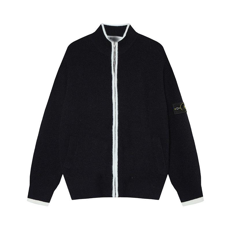 STONE Унисекс Кардиган на молнии с воротником-стойкой и нашивкой Вязаный свитер для осени/зимы