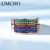 Umcho Твердые кольца из стерлингового серебра 925 пробы, красочные радужные кольца с драгоценными камнями для женщин, обручальное обручальное кольцо
