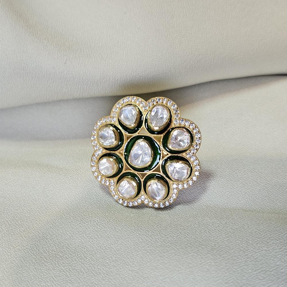 Arisha Silver Позолоченное кольцо из стерлингового серебра 925 пробы, украшения ручной работы в стиле кундан с муассанитом для женщин, индийские украшения