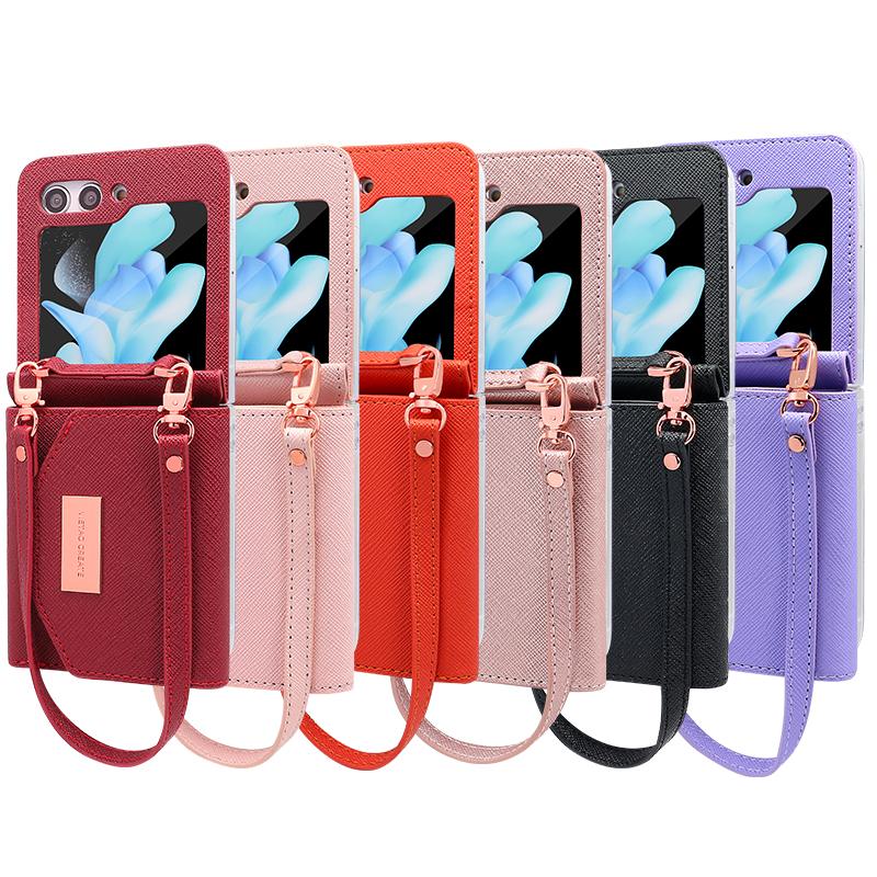RENGZ Lanyard Holster Card Case For Samsung Galaxy Z Flip 6 5 4 3 5G Case Handheld Wristlet Wallet Purse Cover For Z Flip6 Flip5