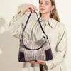 New Large-capacity Tote Bag Under the Armpit, Wool Plaid Canvas with Cowhide Girls' High-end Shoulder Bag for Women