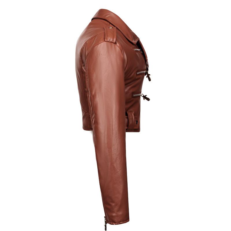 Женская кожаная куртка Slim Fit Short Style с длинными рукавами и лацканами на молнии Кожаная куртка PU женский мотоциклетный костюм