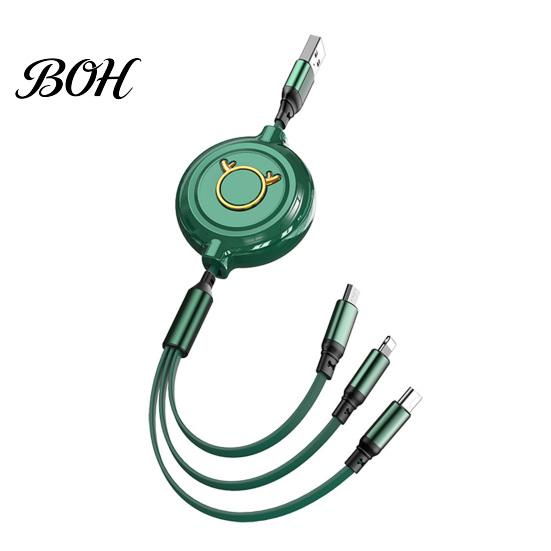 Быстрое зарядное устройство с высоким током 3 в 1, USB-кабель с телескопической конструкцией, 3A, зарядный шнур для Apple 3-в-1, Android, регулируемая длина 30 см - 120 см, для нескольких устройств