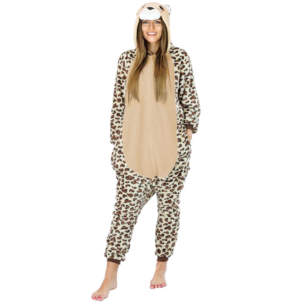 Onesie kigurumi costume cheetah warm pajamas disguise jumpsuit zipper l