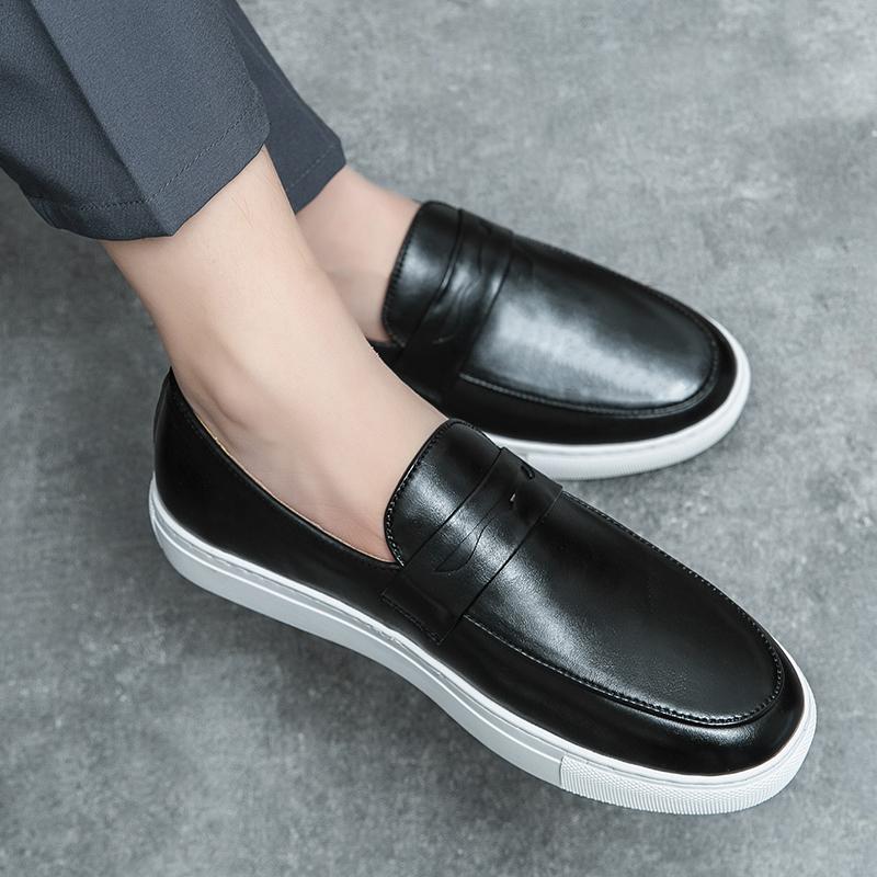 Fashion Brand Men's British Style Low Cut Loafers Classic Round Toe Comfortable Thick Sole Casual Leather Shoes for Men's Shoes