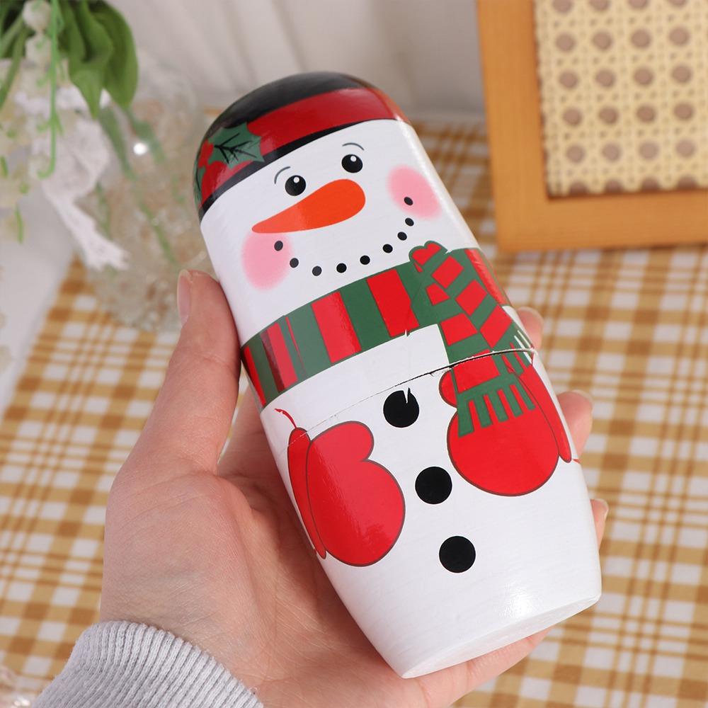 Wood Xmas Matryoshka Doll Smooth Christmas Nesting Dolls Cute Snowman Russian Doll Christmas