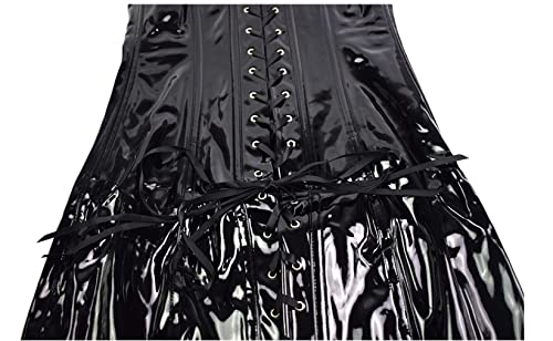 DOKiDOKi Enamel Corset Dress (Black) Lace-Up Bodysuit Cosplay Costume for SM, Dominatrix, Bondage, Punk Rock, and Sexy