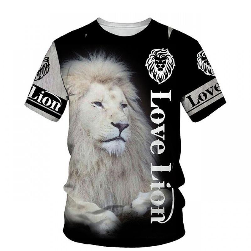 Summer Round Neck 3D Lion Print Top Fashionable Casual Short Sleeved Men's T-shirts