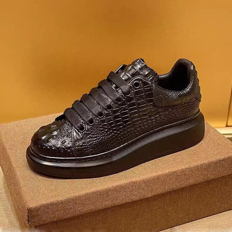 Новая летняя обувь мужская дышащая с принтом крокодила черная для бега повседневная спортивная обувь на доске натуральная коровья кожа мягкая подошва обувь A3