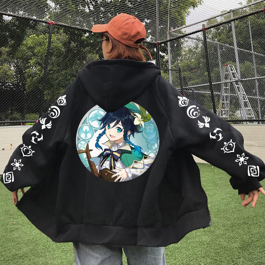 Game Genshin Impact унисекс Барбатос толстовки на молнии каваи с мультяшным принтом негабаритная уличная одежда для женщин и мужчин свободные теплые куртки на молнии пальто