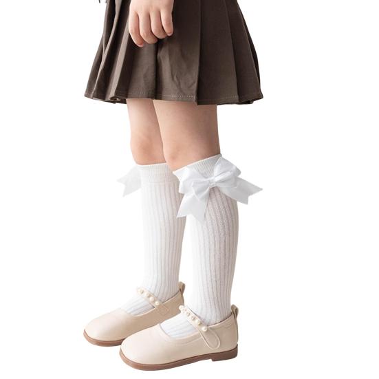 1 пара детских хлопковых гольфов с бантиками до колена, хлопковые длинные носки, очаровательные дышащие носки до середины икры для малышей 3-12 лет