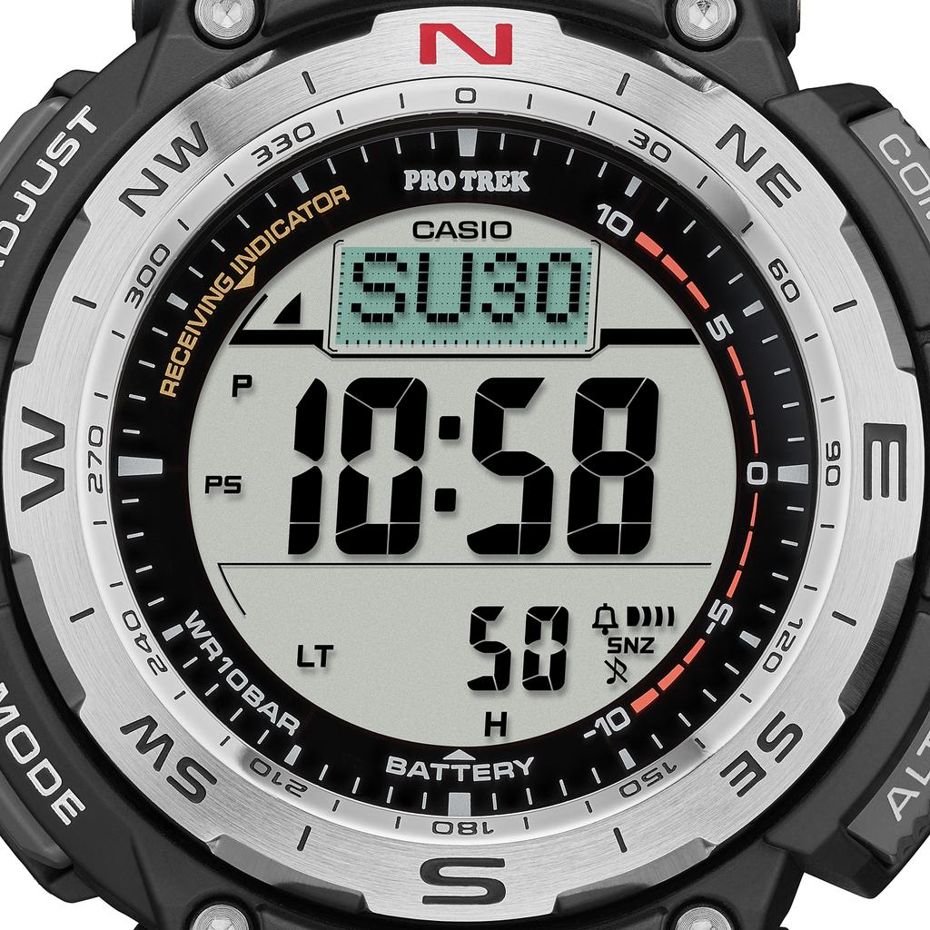 Casio Мужские аналоговые кварцевые часы с будильником из нержавеющей стали, водонепроницаемые до 100 м PRW-3400-1