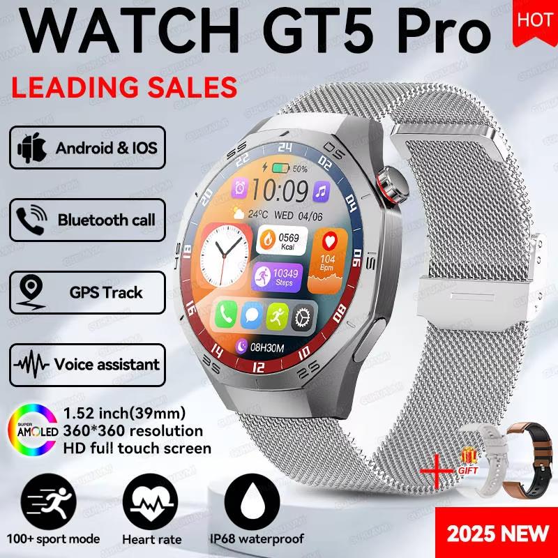 Новые умные часы GT5 Pro для мужчин с GPS-трекером, пульсометром, Bluetooth-звонками, NFC, водонепроницаемые, спортивные, для фитнеса на открытом воздухе, смарт-часы для Huawei