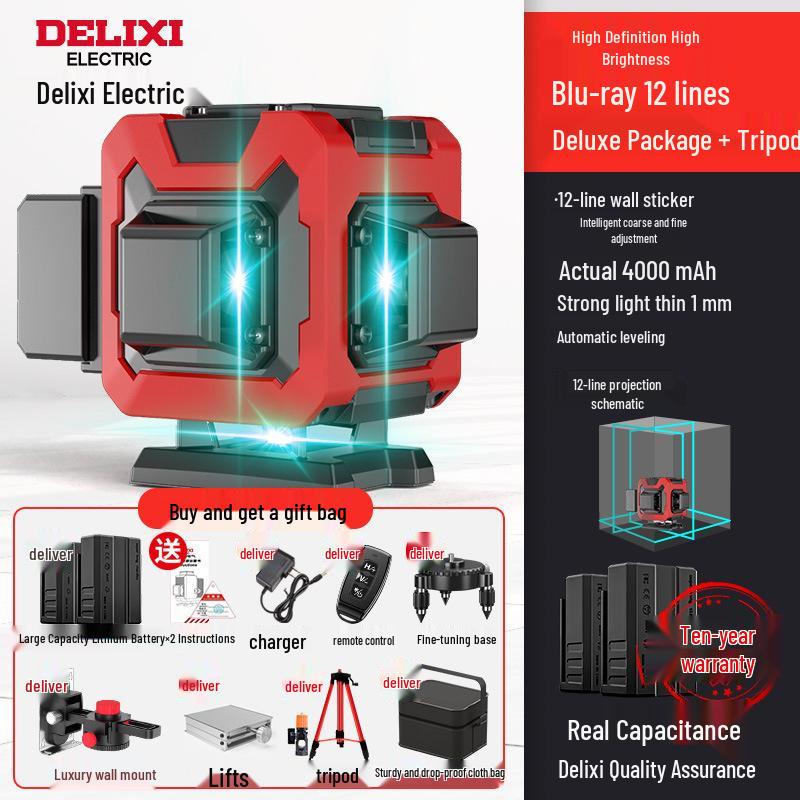 Delixi 12-Point High-Precision Green Laser Level for Outdoor Use