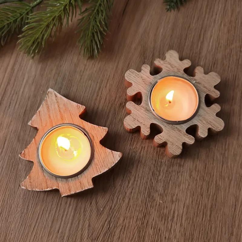 Christmas Wooden Candle Holder Snowflake Candlestick Christmas Decorations for Home Xmas Table Ornaments