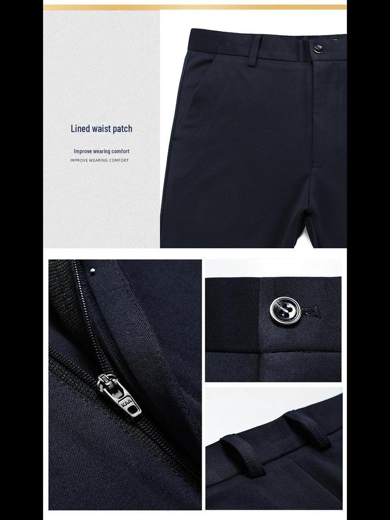 Men's Autumn/Winter Casual Business Trousers: Solid Color, Elastic Waist, Non-Iron, Anti-Wrinkle, Straight Fit.