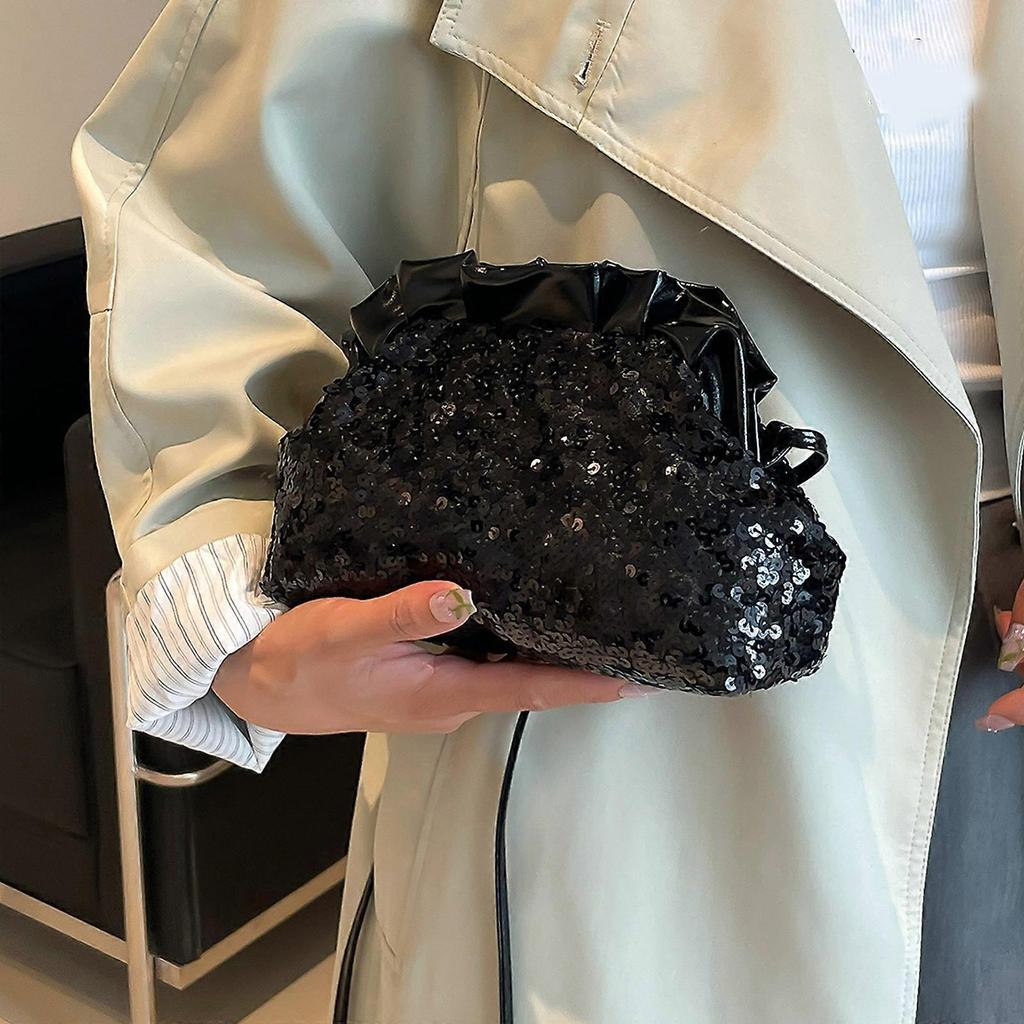 Fashionable Ruffle Detail Handheld Purse For Bridal Shower Cocktail Parties Friendly PU Leather Shoulder Bag Silver