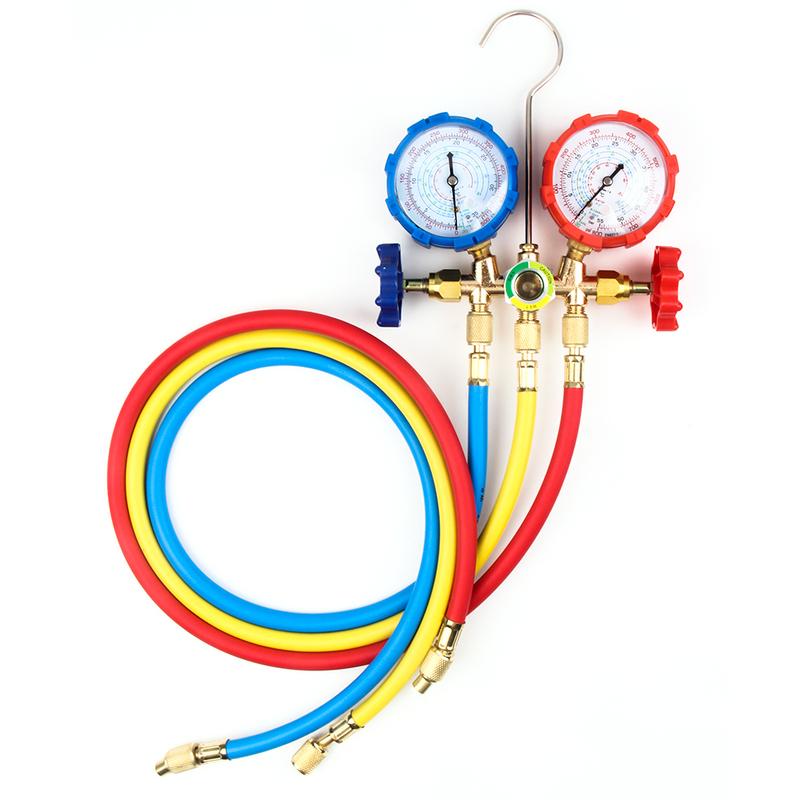 R410A R22 R134a R404A Комплект манометров для коллектора HVAC A/C Заправка холодильных установок со шлангами Регулируемые муфты Адаптер