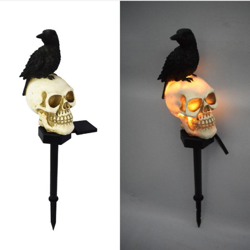 800MAH Solar Resin Halloween Crow Skull Light Outdoor Waterproof LED Light Balcony Holiday Lawn Lamp Garden Decor Decorative Light
