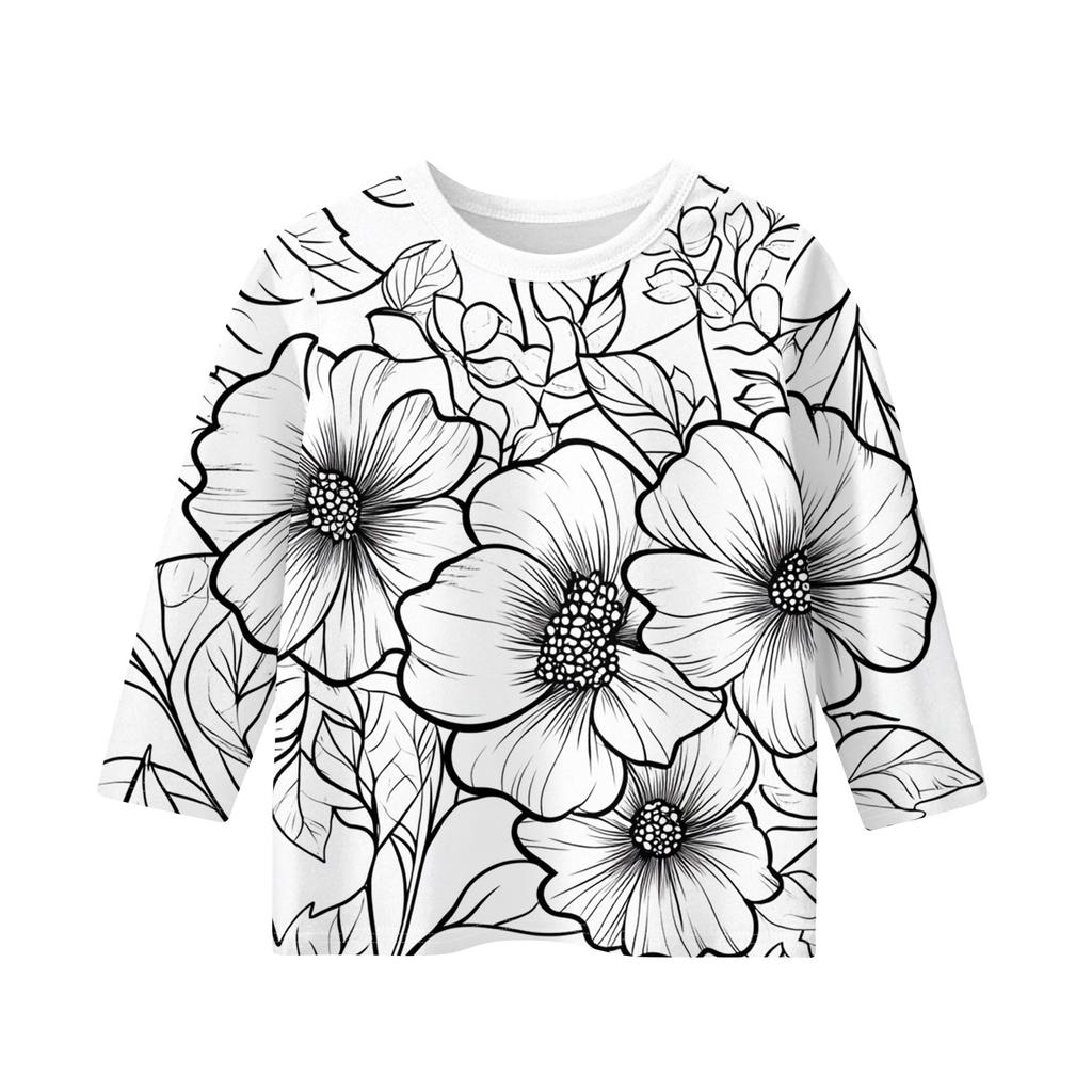 Детские топы с рукавами 3/4, футболка с принтом, круглый вырез, пуловер, блузка, детские раскрашенные вручную цветные топы