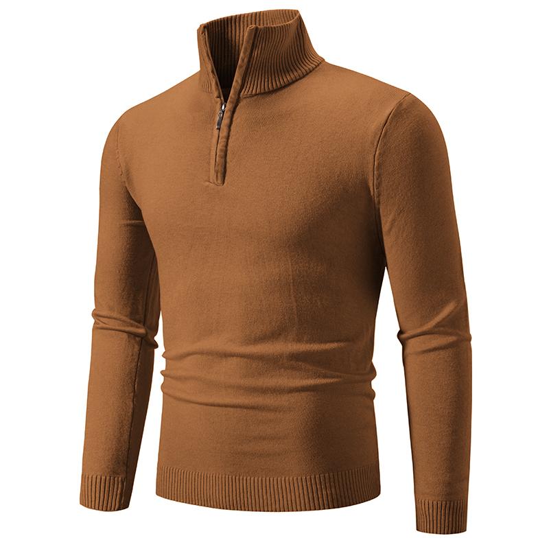 New Spring Zipper Pullover Sweaters For Men Autumn High Elastic Warm Sweater Winter Stand Collar Solid Color Knitted Sweatwear