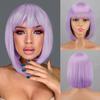 Women Short Straight Bob Wig with Blunt Bangs Synthetic Fiber Purple Color Bob Wig for Daily Wear Cosplay