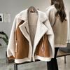 Winter Loose Casual Patchwork Suede Fabric Coat Women Lamb Fleece All-match Outwear Female Cardigan Top
