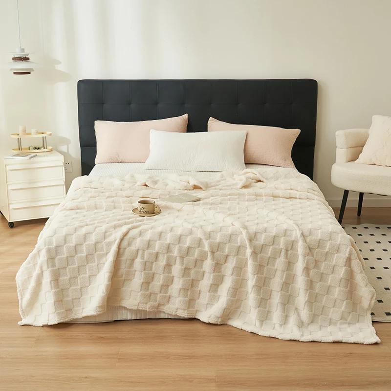 1 шт. вафельное плюшевое одеяло чистого цвета в клетку теплое мягкое удобное покрывало для дивана украшение для дома покрывало фланелевое одеяло