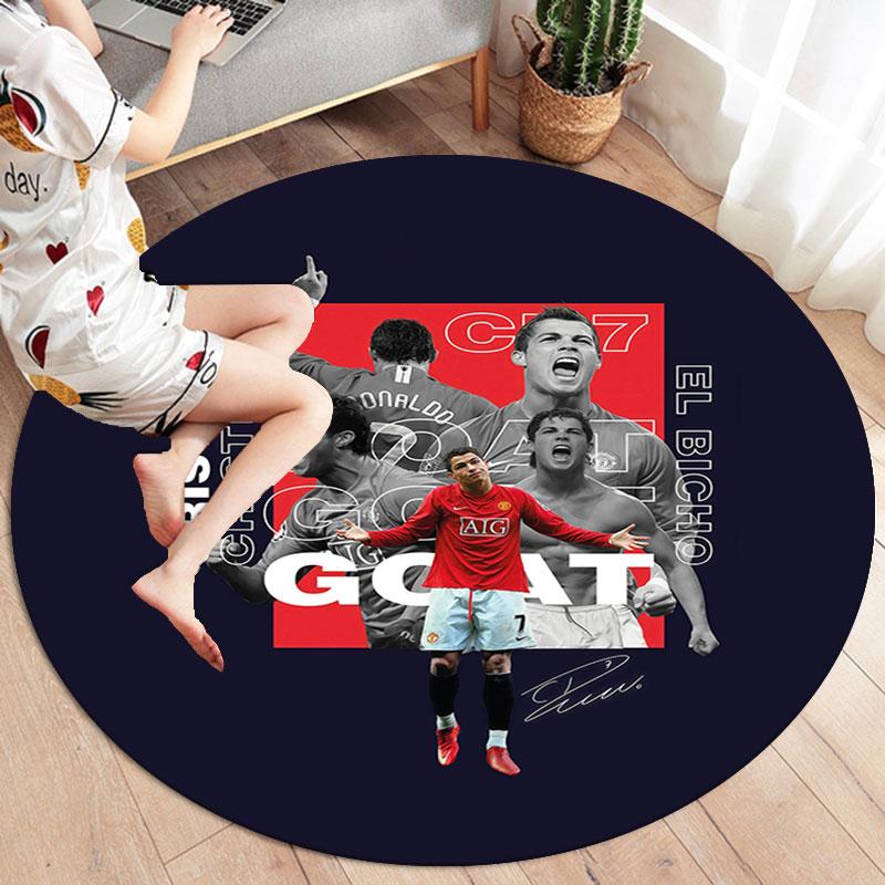 Круглый ковер CR7, Ковер для гостиной, спальни, дивана, игровой комнаты, Нескользящий коврик